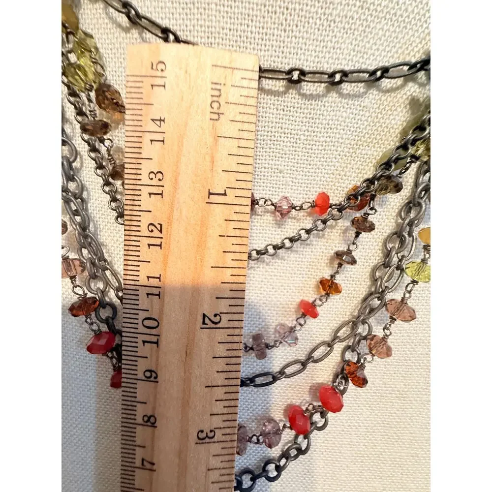 Vintage Fossil Multi Strand Crystal Chain Necklace 15-20”